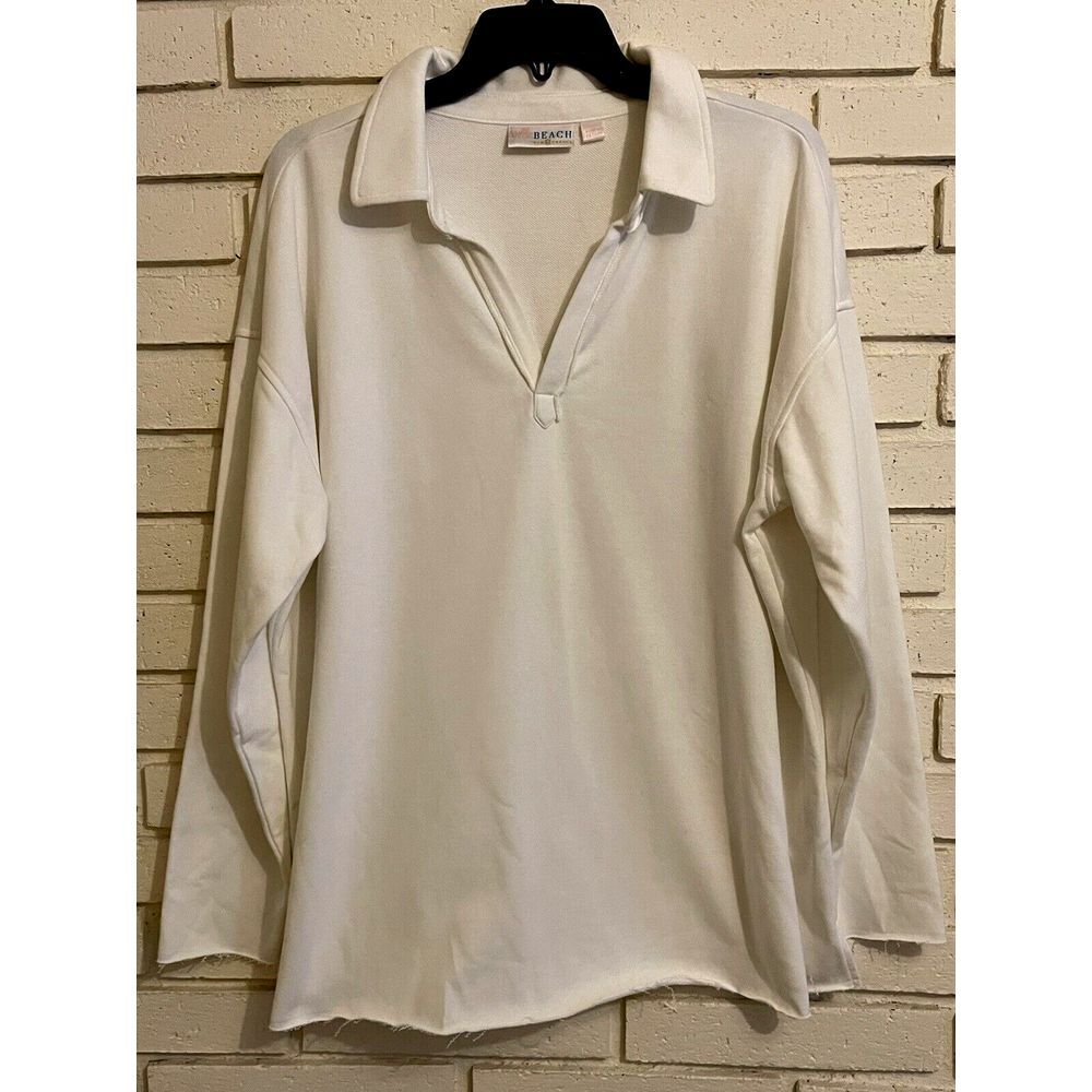 Belle by Kimโ Gravel Women's Top Sweatshirt Sz 1X Beach Poolside White V-Neck